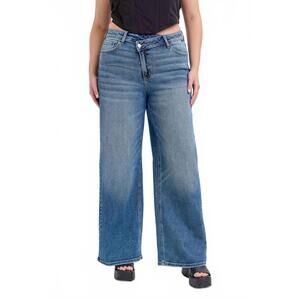 NEW CELLO low rise repositioned wide leg jean - plus in medium denim